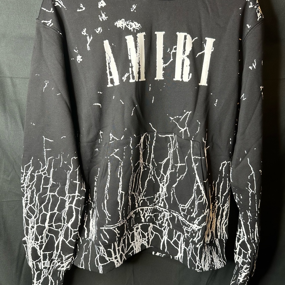 AMIRI Black and White Crackle Print Hoodie